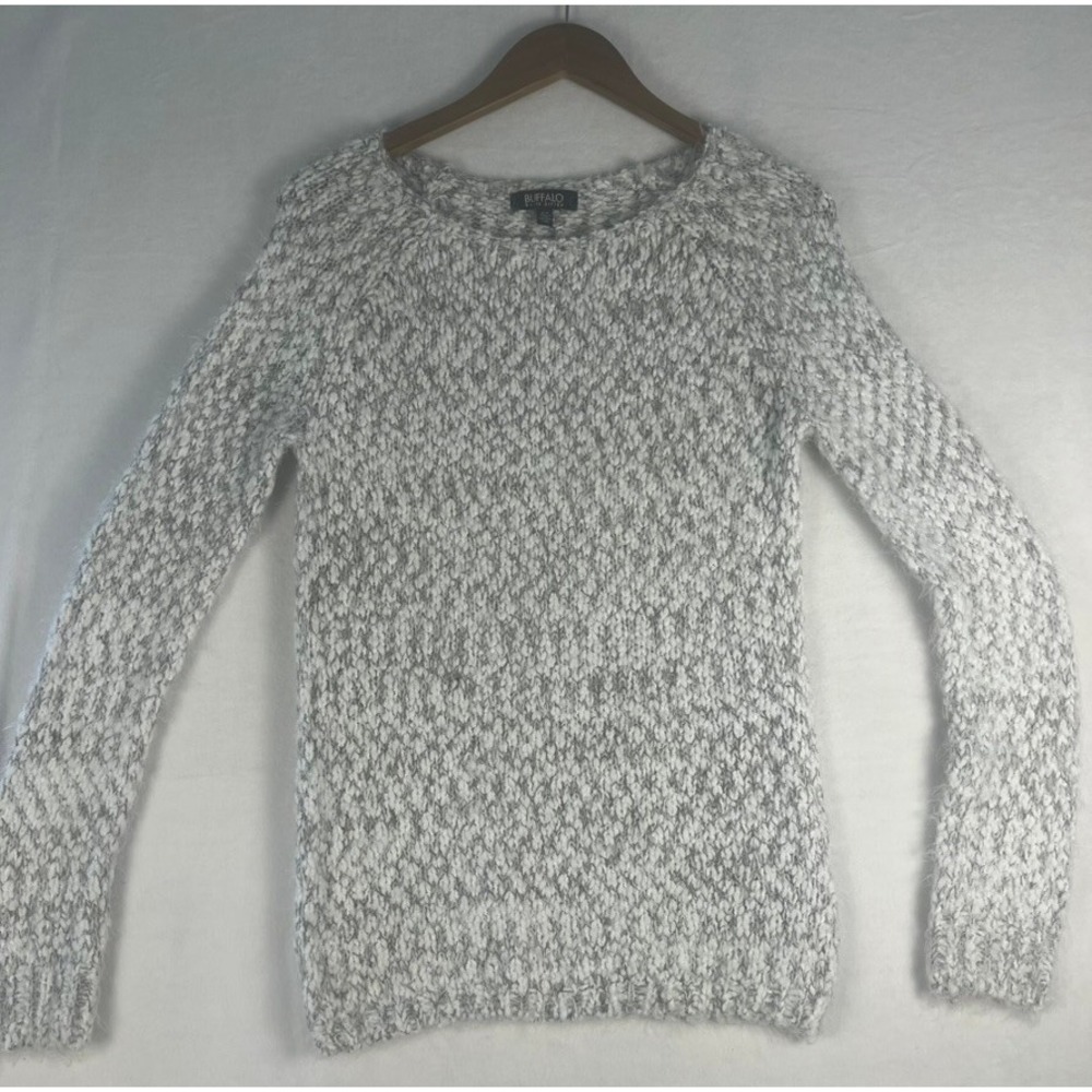 Buffalo David Bitton Sweater Wm S/P Grey White Marled Chunky Knit Grandma Cabin